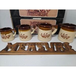 Giftco Ceramic Measuring Cup Set Wall Rack Wheat Pattern 4 Pc Boxed Vintage